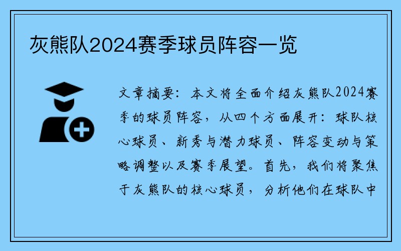 灰熊队2024赛季球员阵容一览